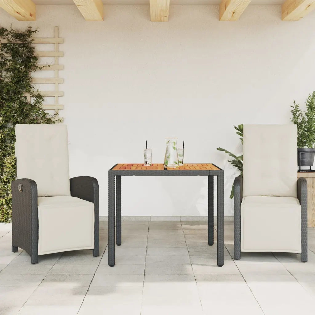 Set da Bistrò 3 pz con Cuscini Nero in Polyrattan 3212468