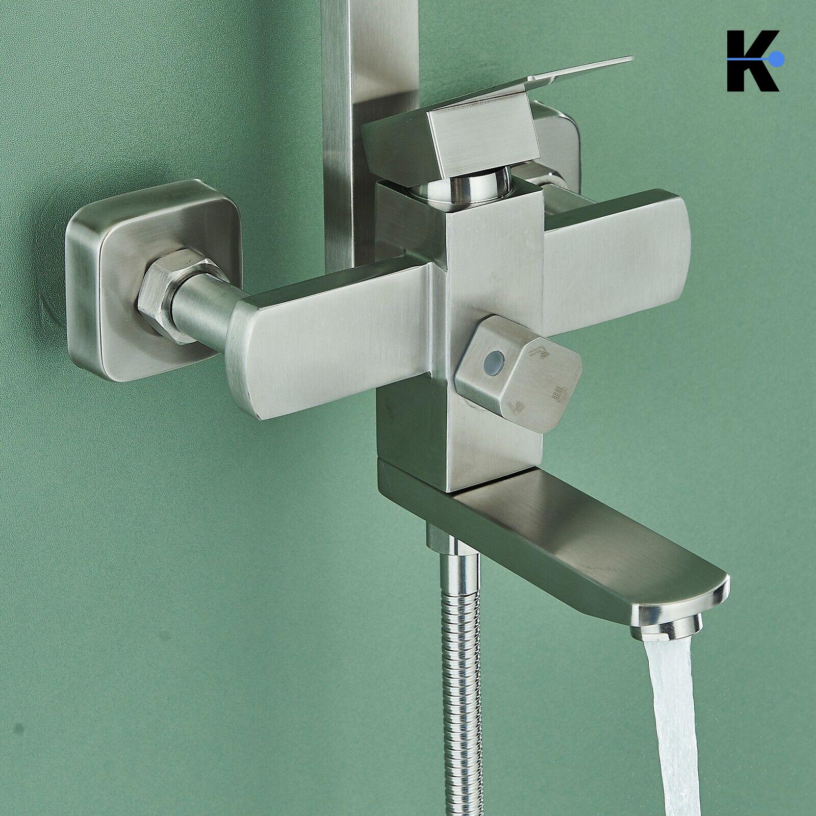 LANA | Set pioggia Premium in acciaio inox spazzolato argento | Miscelatore doccia di design | Miscelatore doccia completo di doccetta