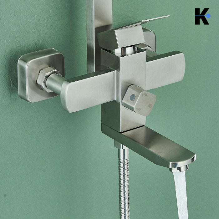 LANA | Set pioggia Premium in acciaio inox spazzolato argento | Miscelatore doccia di design | Miscelatore doccia completo di doccetta