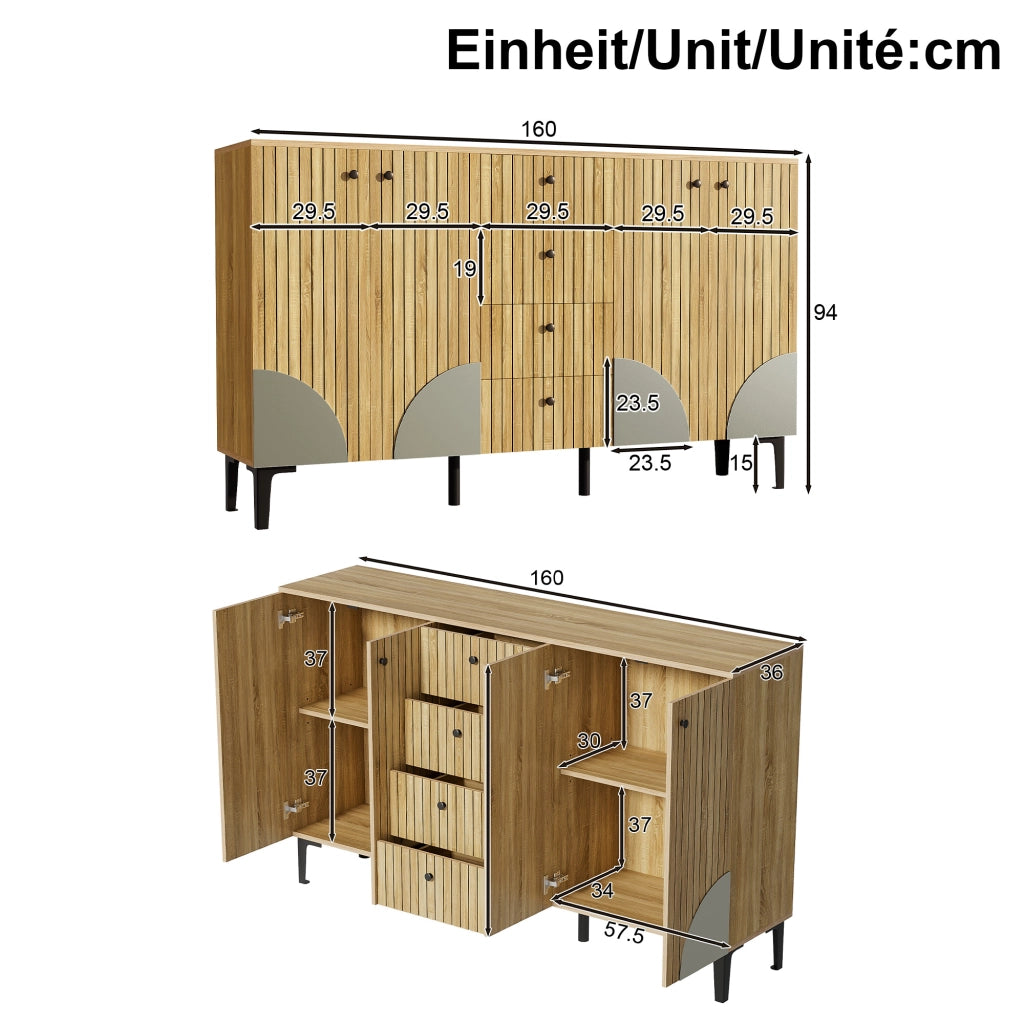 Credenza con 4 Ante e 4 Cassetti; Design Moderno; in Pannello Truciolare; 160??36??94 cm; Legno