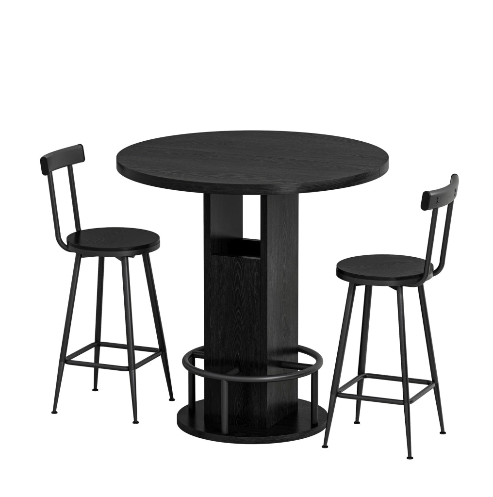 Set tavolo da bar rotondo con 2 sgabelli nero Ø 80 cm