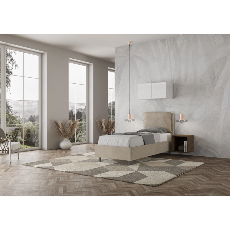 Letto imbottito Singolo 80x200 cm Antea - Senza rete,Microfibra,Sabbia