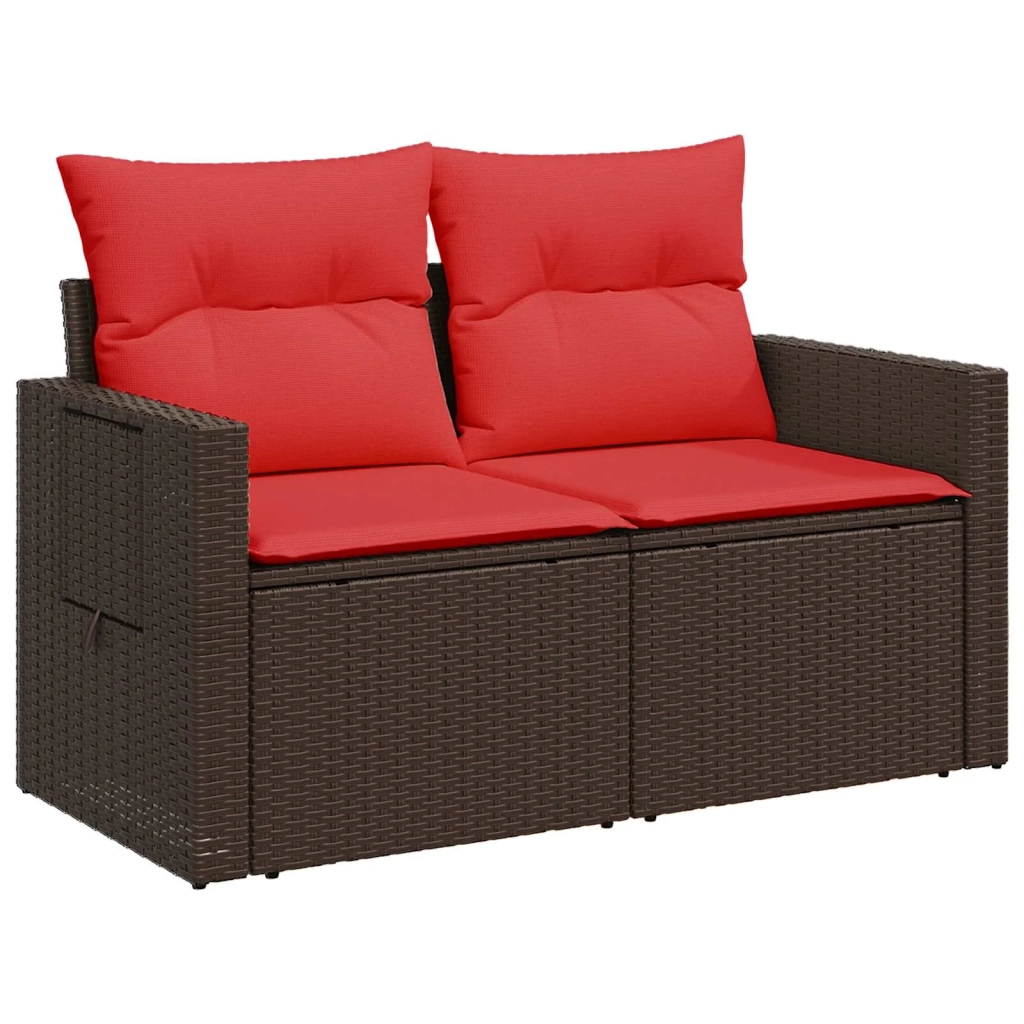 Set di divani 8 pz Marrone e Rosso Rattan sintetico e Acciaio 3448381