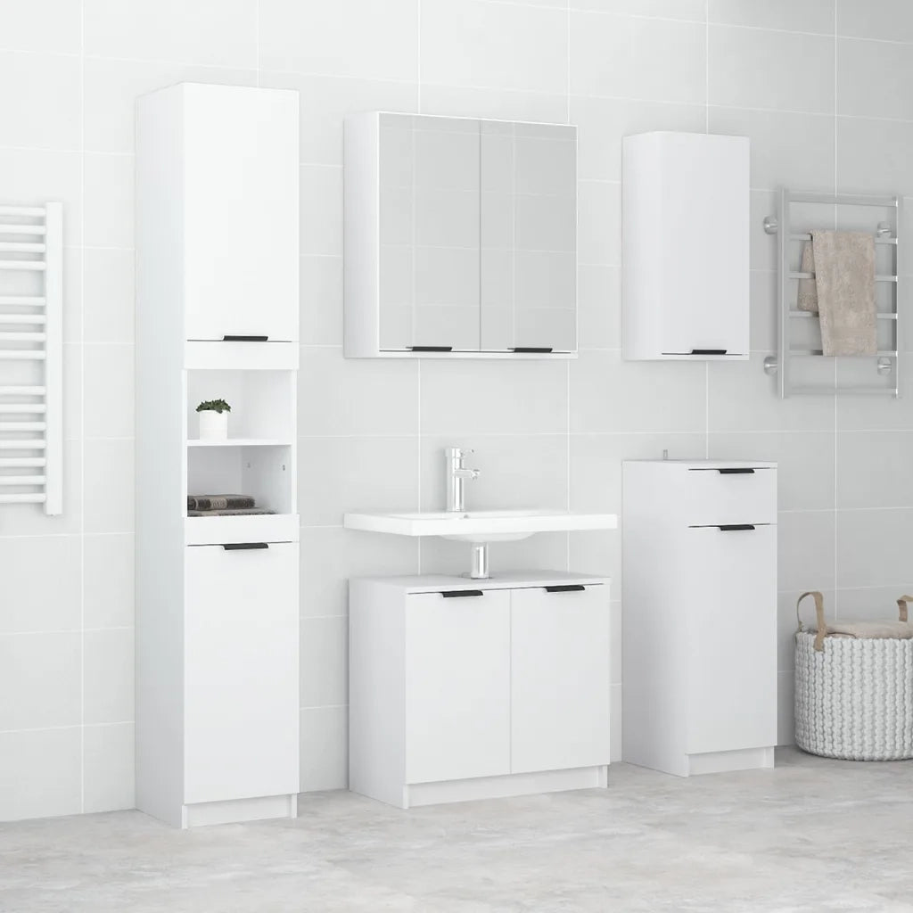 Set di Mobili da Bagno | Armadio da bagno 5 pz Bianco in Legno Multistrato