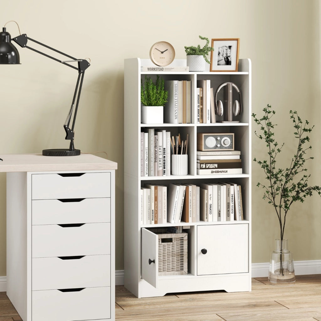 Libreria con 5 scomparti di stoccaggio e 2 armadi-Mobile espositore con mensole aperta per soggiorno e studio Bianco