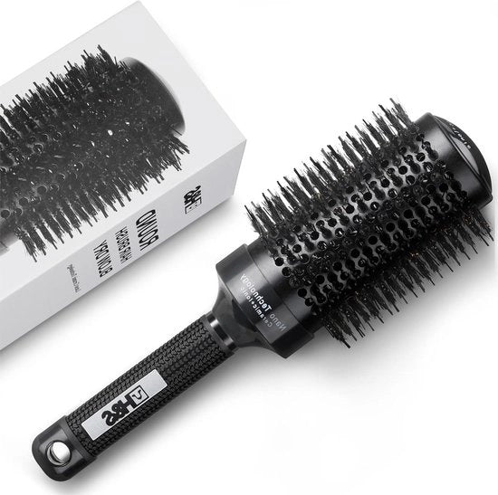 Borsetta rotonda con setole ceramica e pelo d'asino - diametro 53 mm - tecnologia ionica - spazzola professionale per volume e styling - nero.