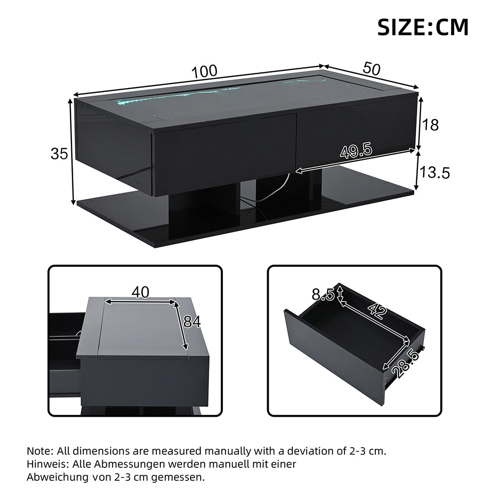 Tavolino design - Xylo - 100x50cm vetro LED nero