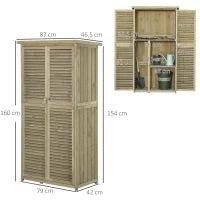 Casetta in Legno da Giardino con Tetto Impermeabile, Armadio da Esterno Porta Attrezzi da Giardino con 4 Scompartimenti, 87x46.5x160cm, Grigio