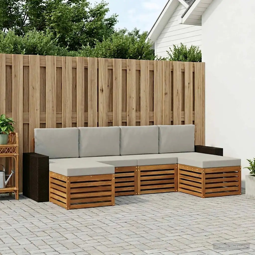 Set divani con cuscino 6 pcs Naturale e Grigio Chiaro
