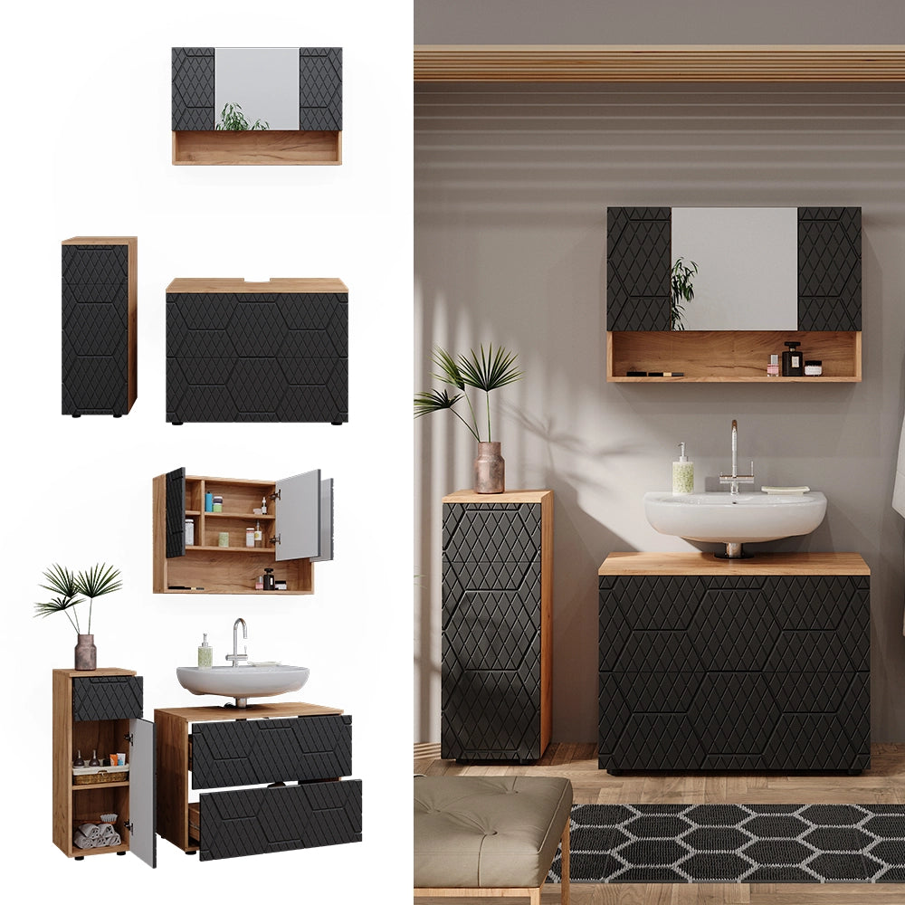 Vicco Set mobili bagno Antracite con struttura a nido d'ape 3 pezzi, con cassettiera e mobile midi