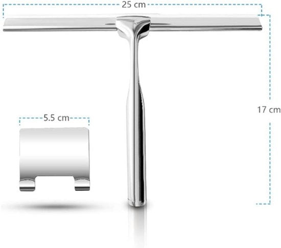 Spazzolino per doccia - Acciaio inossidabile - 25 cm Larghezza - Manico in silicone - Senza fori - Con gancio - Per doccia e vasca