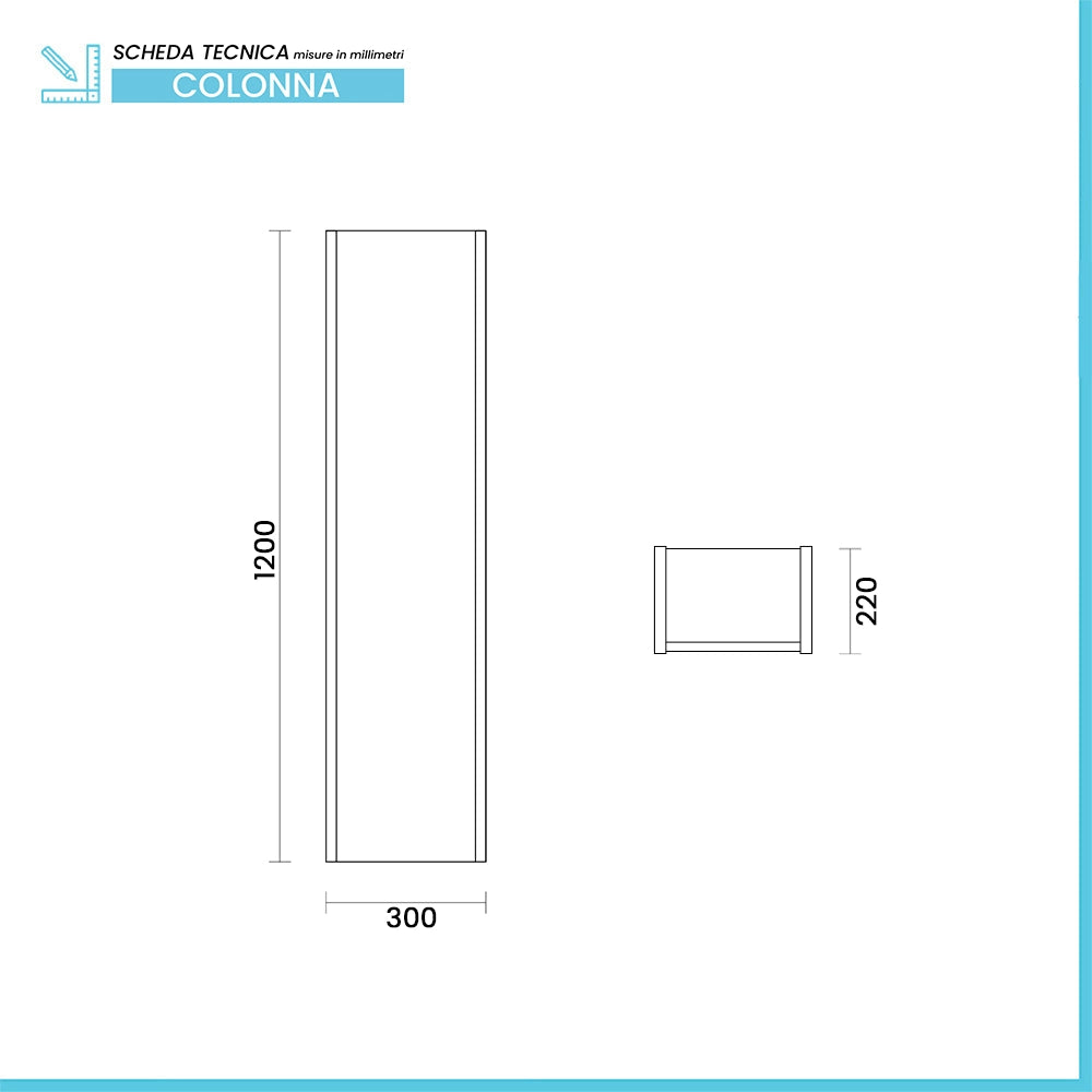 Colonna bagno sospesa H120 cm in legno tabacco e tortora con anta reversibile Smok