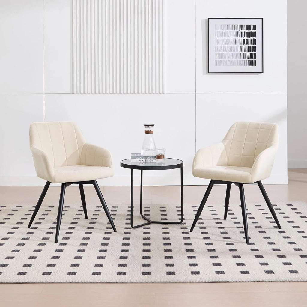Sedia da Pranzo Girevole, Sedia da Cucina Ergonomica Imbottita in Velluto con Gambe in Metallo, Poltrona per Salotto, Ufficio, Camera da Letto, Balcone, Beige, EZS85be-1