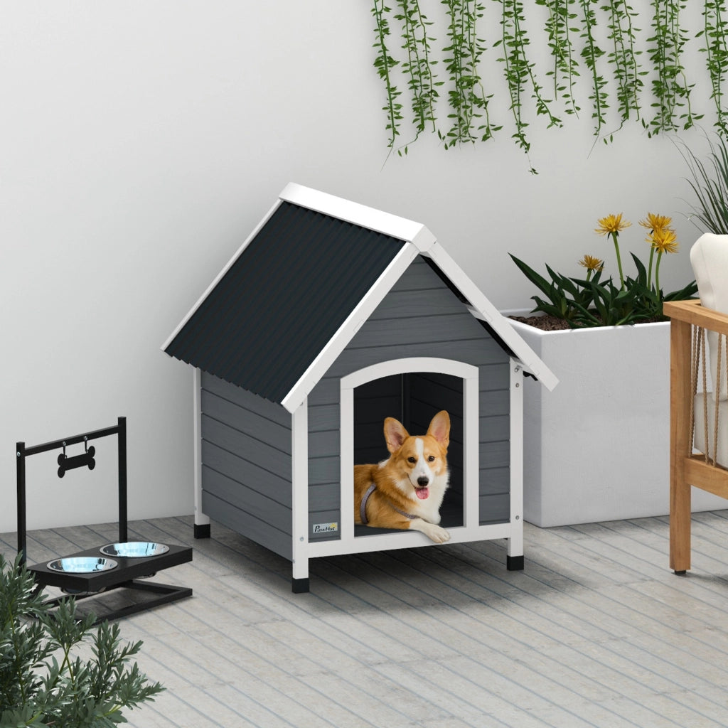 Casetta per cani ¨C zephmum ¨C Grigio/Nero, legno di abete, 75x88x82 cm