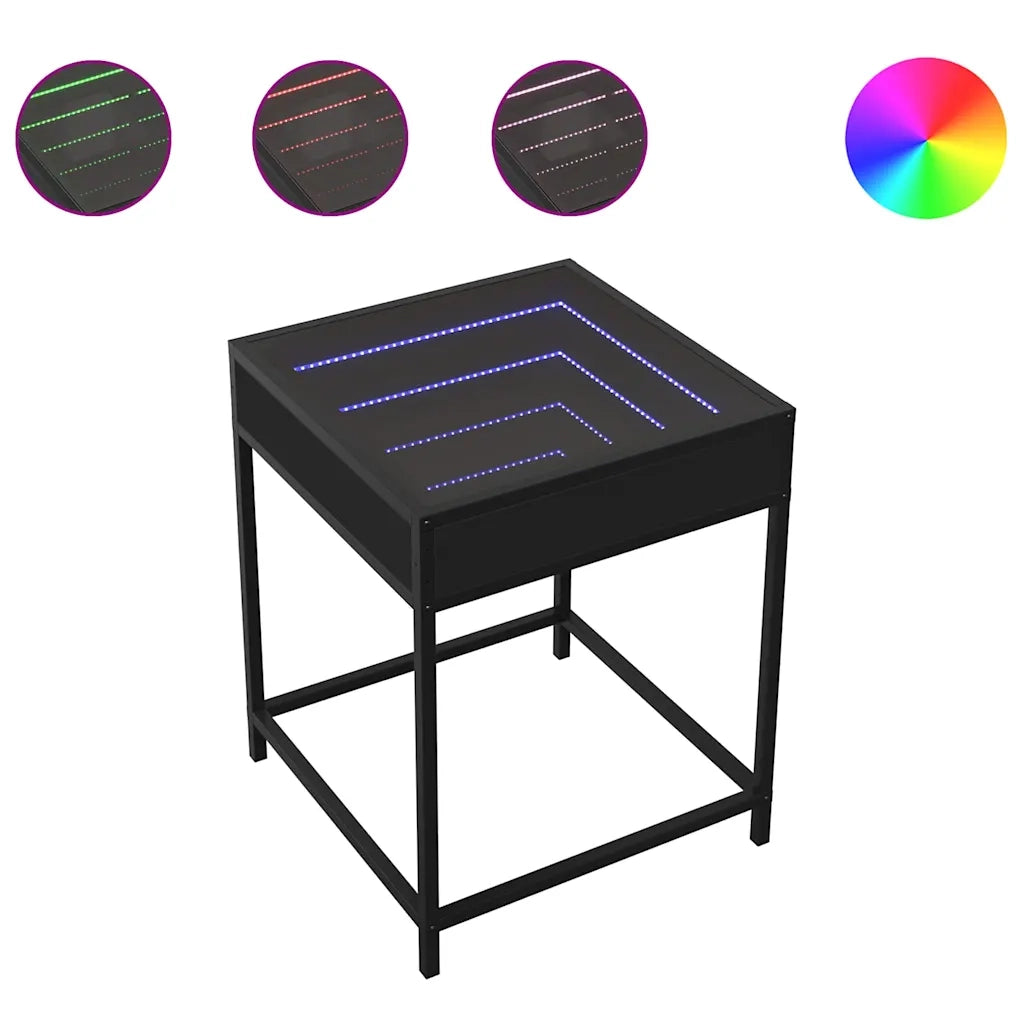 Comodino | Armadio da Notte | Mobiletto da notte con LED Infinity Nero 40x40x51 cm
