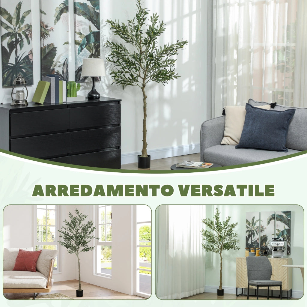 Pianta Artificiale Olivo 180 cm ¨C Xylo ¨C 900 Foglie, 40 Olive, Vaso Incluso