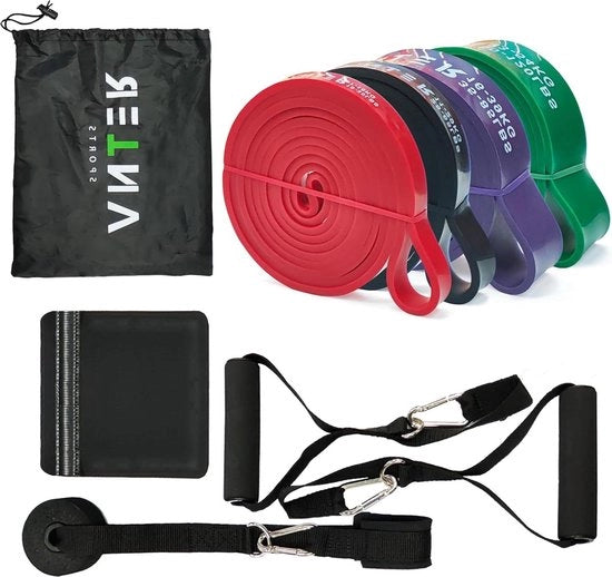 Set di cinture di resistenza per allenamento in casa - comprensivo di anello di porta, maniglie e protezione - cinture elastiche di resistenza con alta durata - adatte sia per donne che per uomini