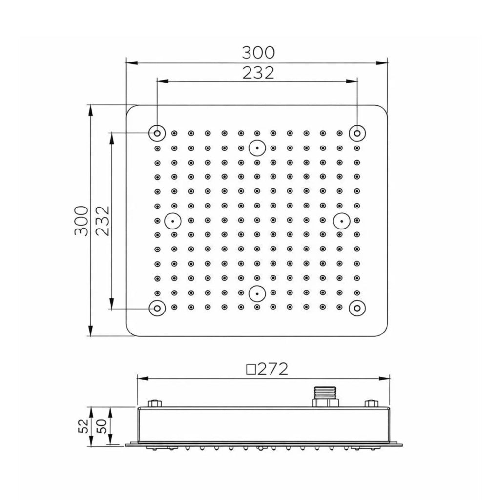Soffione a incasso doccia a soffitto in acciaio inox quadrato 300x300 mm
