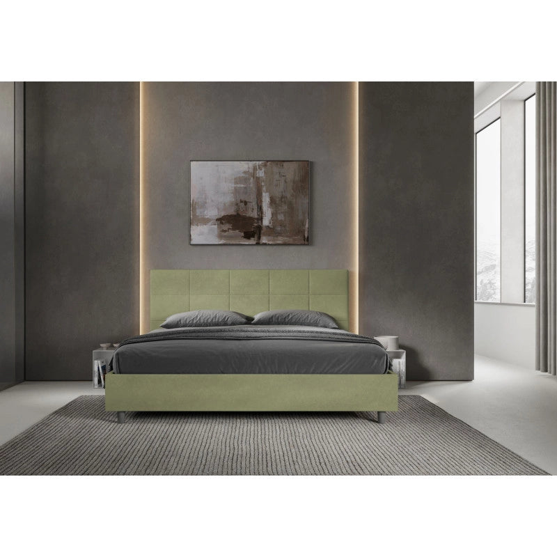 Letto imbottito Matrimoniale 180x190 cm Mika - Con rete,Microfibra,Tè verde