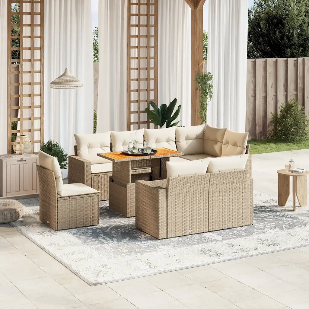 Set Divano da Giardino 9 pz con Cuscini Beige in Polyrattan 3271408
