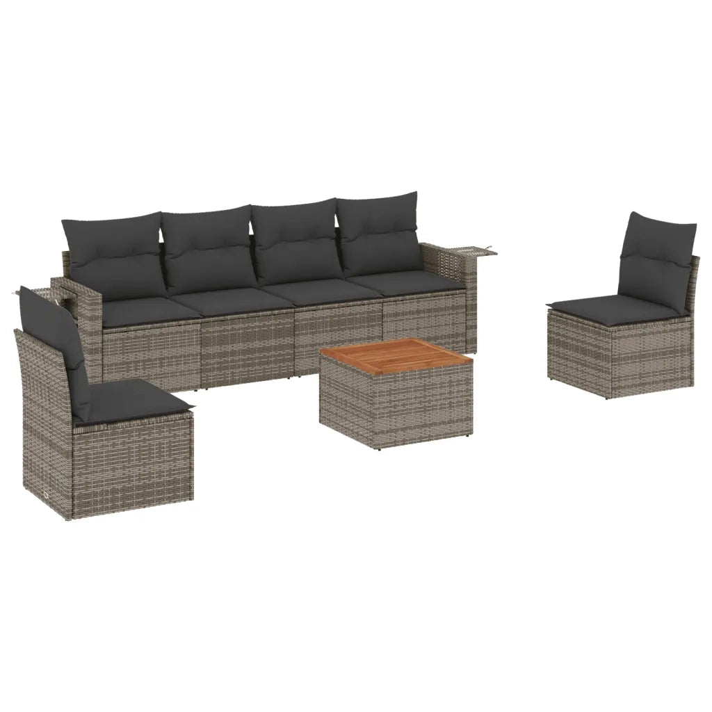 Set Divani da Giardino 7 pz con Cuscini Grigio in Polyrattan 3256844