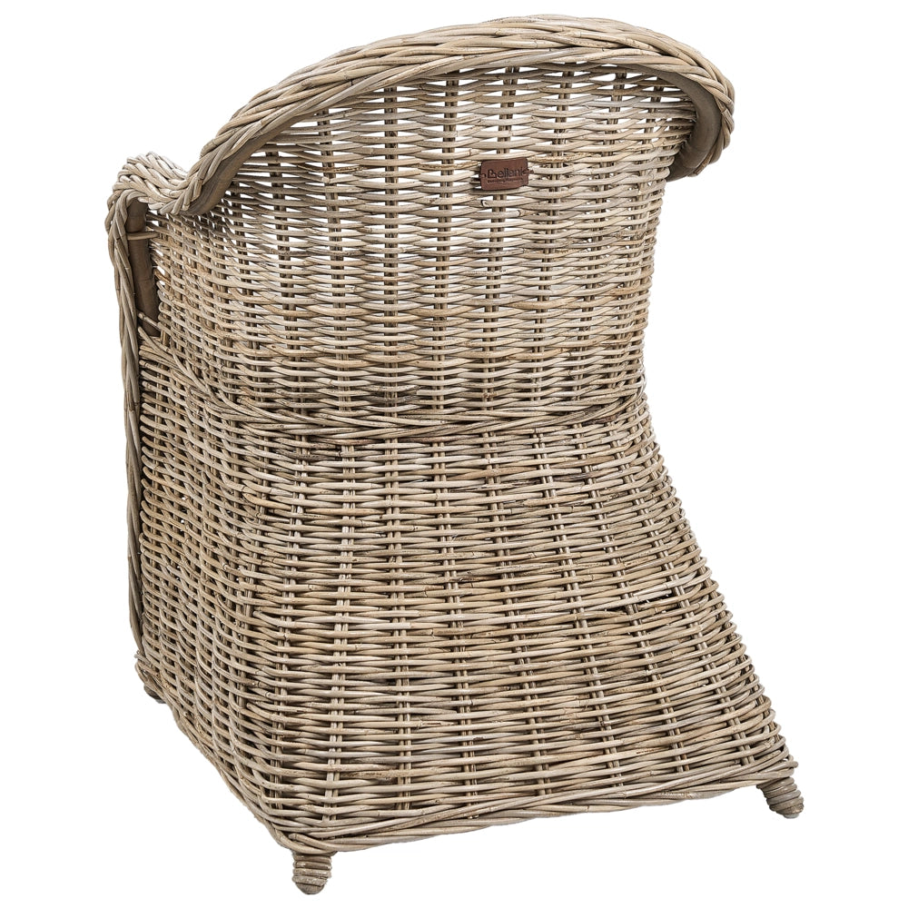 Poltrona da giardino in rattan naturale con cuscino di seduta in cotone bianco sporco per interni ed esterni