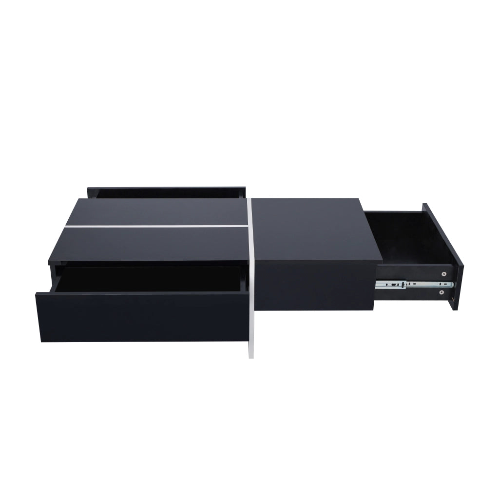 TAVOLINO DA SALOTTO 100x50x34,5 cm Nero Lucido con LED App e 3 cassetti
