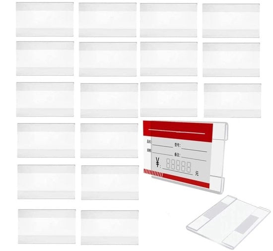 Etichetta trasparente adesiva - 20 pezzi - Acrilico - 8 x 5 cm - Per supermercati/ librerie - Supporto per etichette