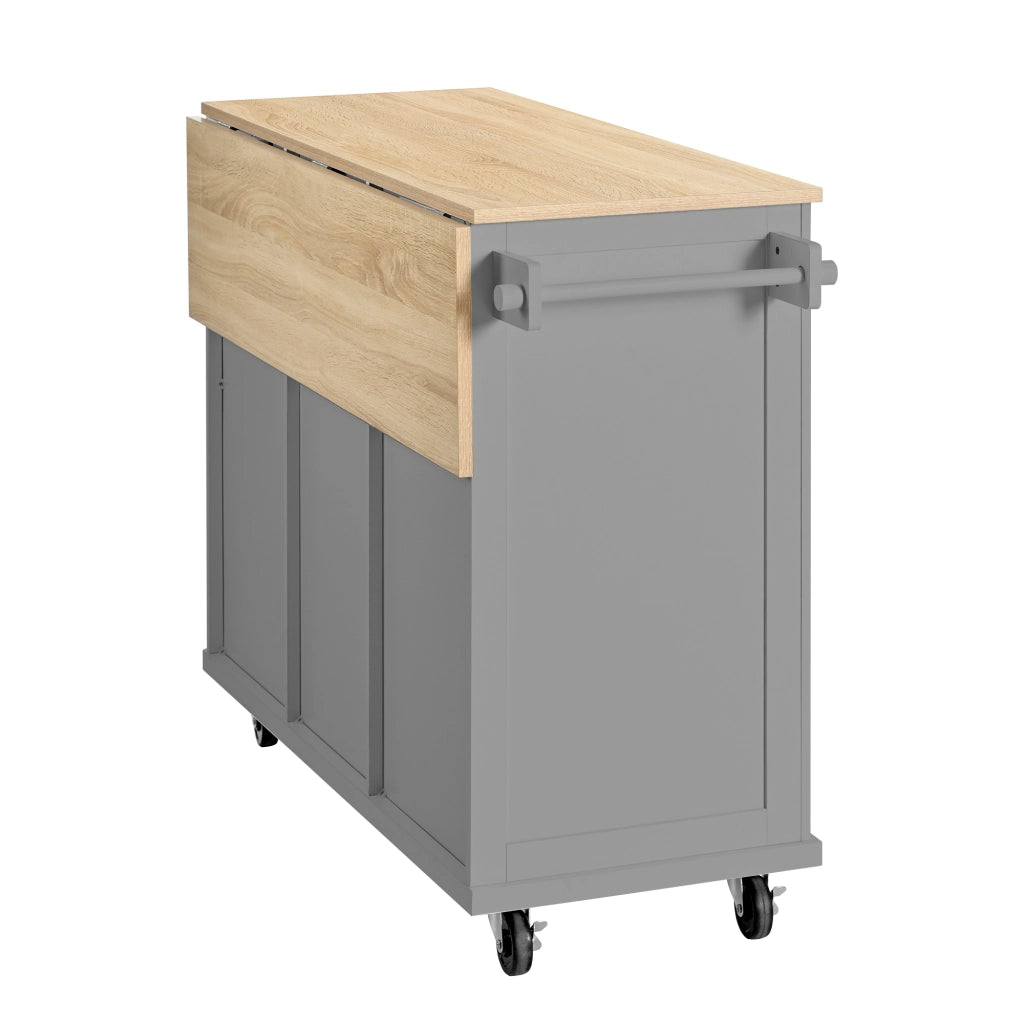 Isola Cucina Mobile con Ruote e Cassetti ¨C MINIMAL ¨C Grigio, Ripiano Allungabile