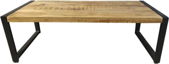 Tavolo salotto in mango legno e metallo, dimensioni 140x70x45cm