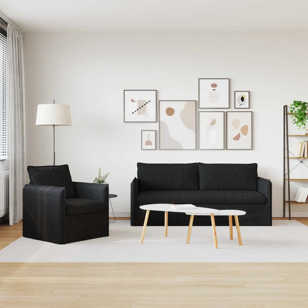 Set di divani 2 pcs Nero 196 x 82 x 85 cm Tessuto