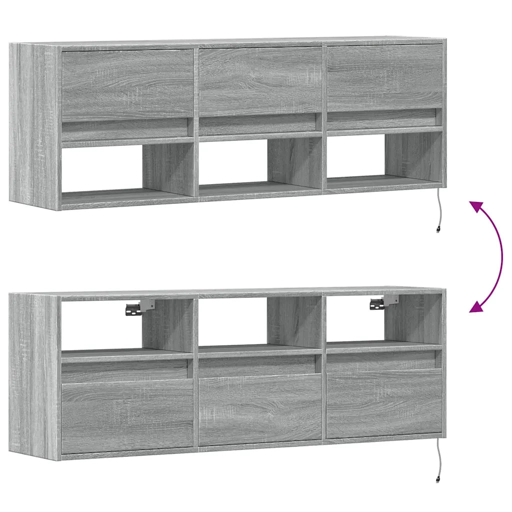Mobile TV a Parete con Luci LED Grigio Sonoma 130x31x45 cm 852346