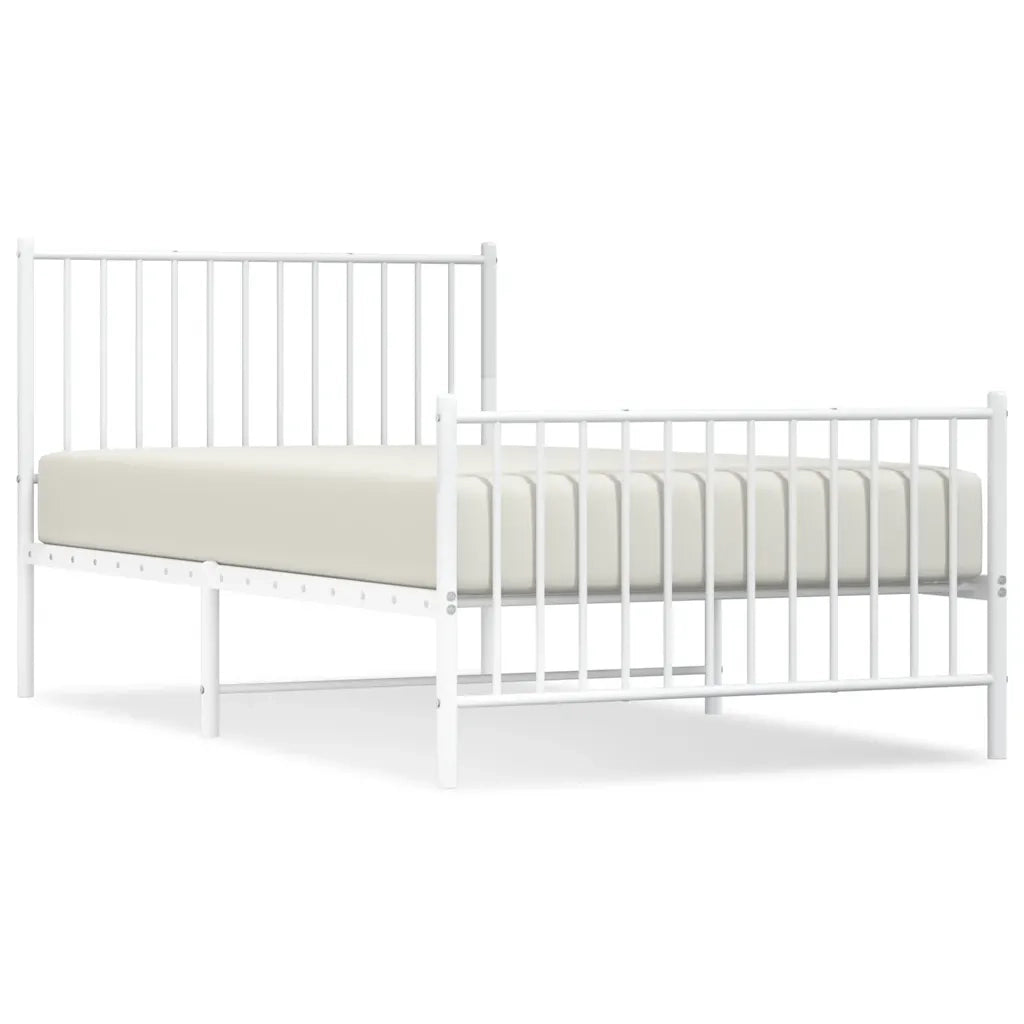 Giroletto con Testiera e Pediera Metallo Bianco 100x190 cm 350943