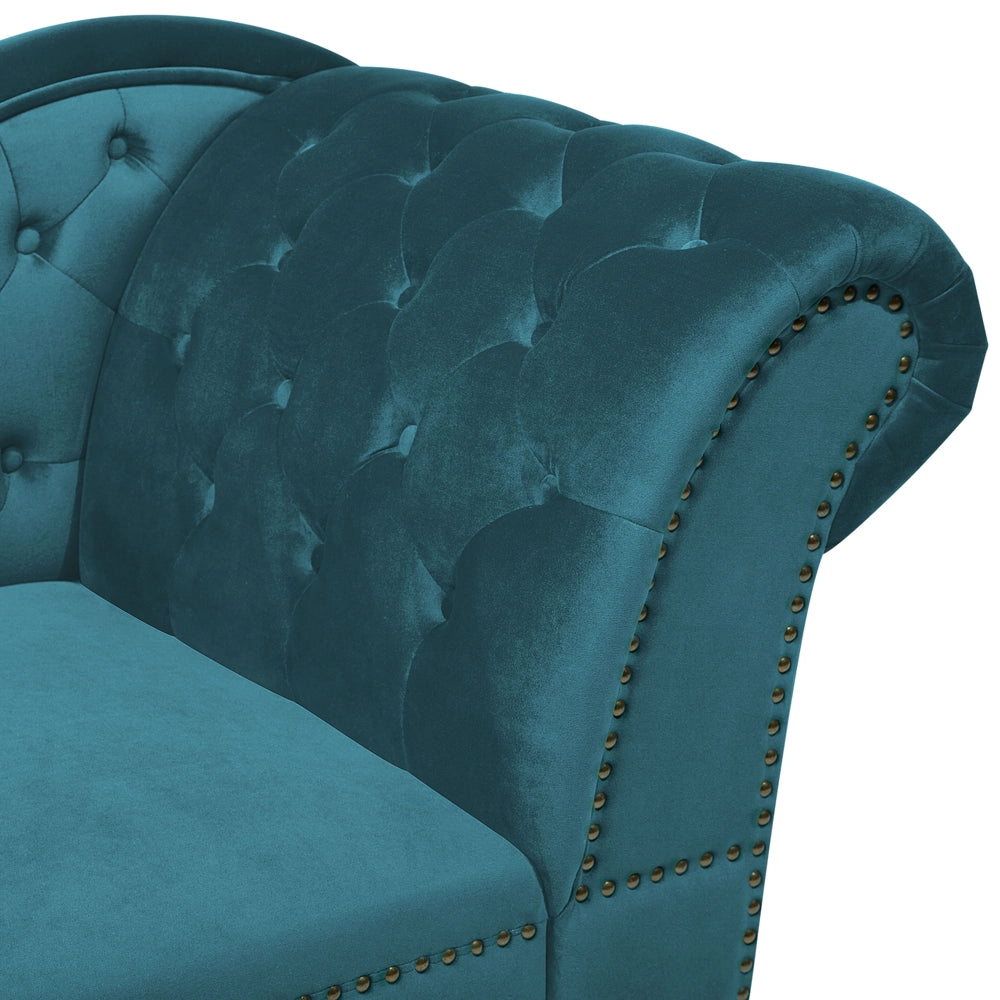 Chaise Longue Velluto di colore Verde Acqua Versione Destra Stile Chesterfield soggiorno camera da letto