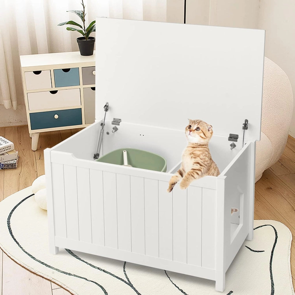 Mobile per Lettiera Gatti, con Apertura Superiore, Divisorio Rimovibile, Asta a Gas e Ganci in Metallo, Mobiletto Multiuso per Ingresso e Soggiorno, 82,5 x 51 x 51 cm, Carico Massimo 50 kg