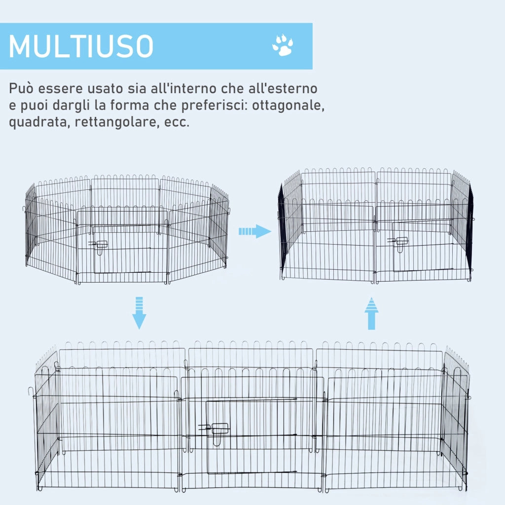 Recinto per Animali in Acciaio Ø158x61 cm Nero