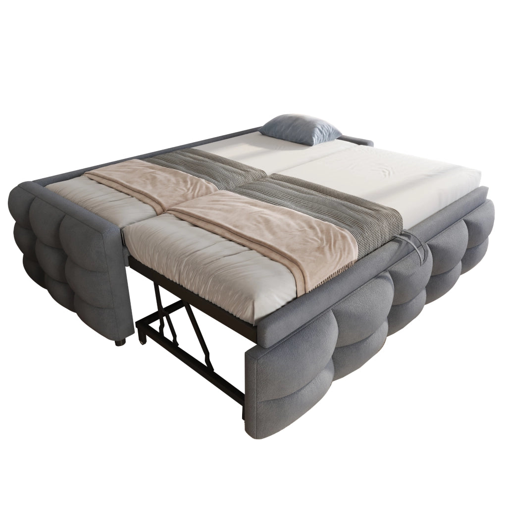 Letto imbottito estraibile 90/180x190 cm in tessuto Teddy grigio con rete a doghe