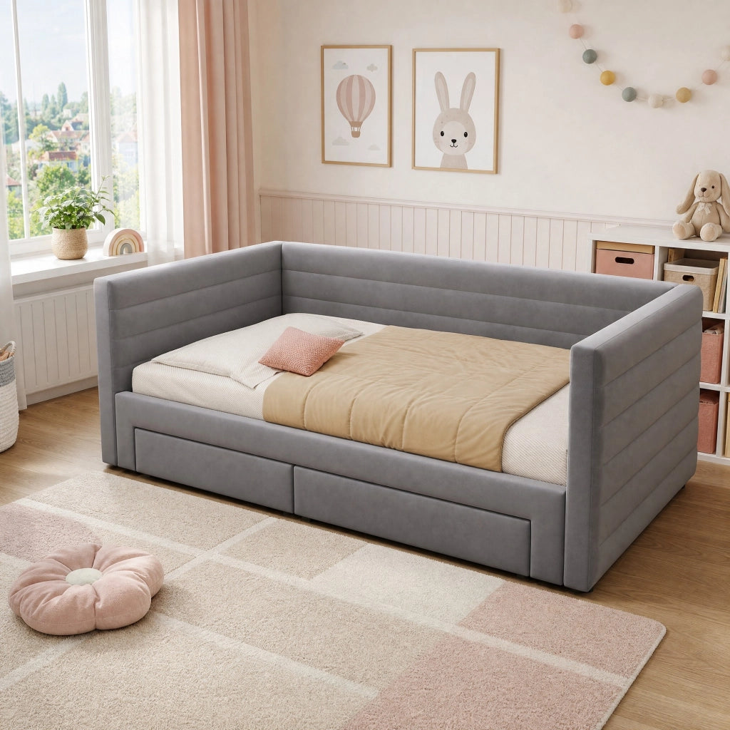 Letto imbottito estraibile 3 in 1 grigio 90x190 cm