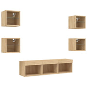 Mobile TV multimediale scaffale TV credenza mobile TV sala da pranzo soggiorno camera da letto con illuminazione a LED 7 pezzi legno ingegnerizzato rovere Sonoma marrone 02_0029470