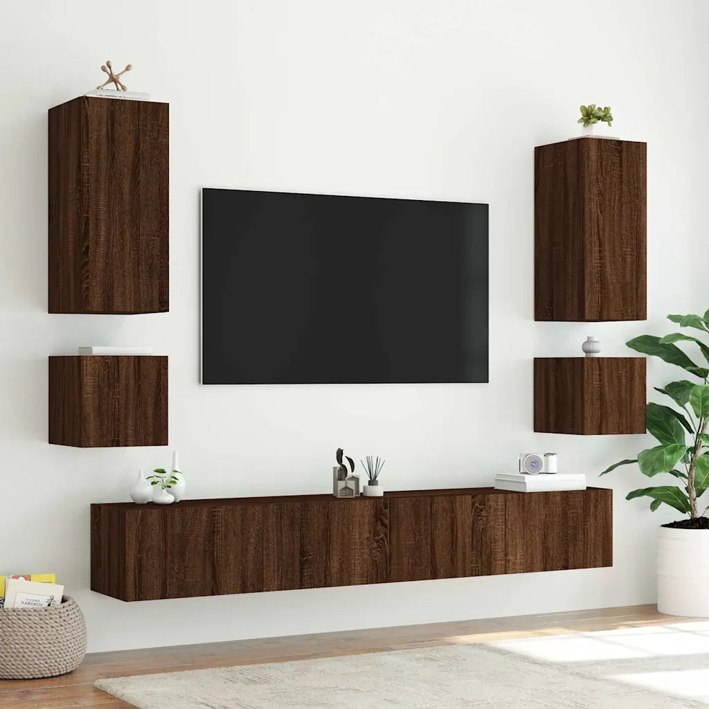 Mobili TV a Parete con Luci LED 2pz | Armadietto TV | Mobile Porta TV Rovere Marrone 40,5x35x40cm