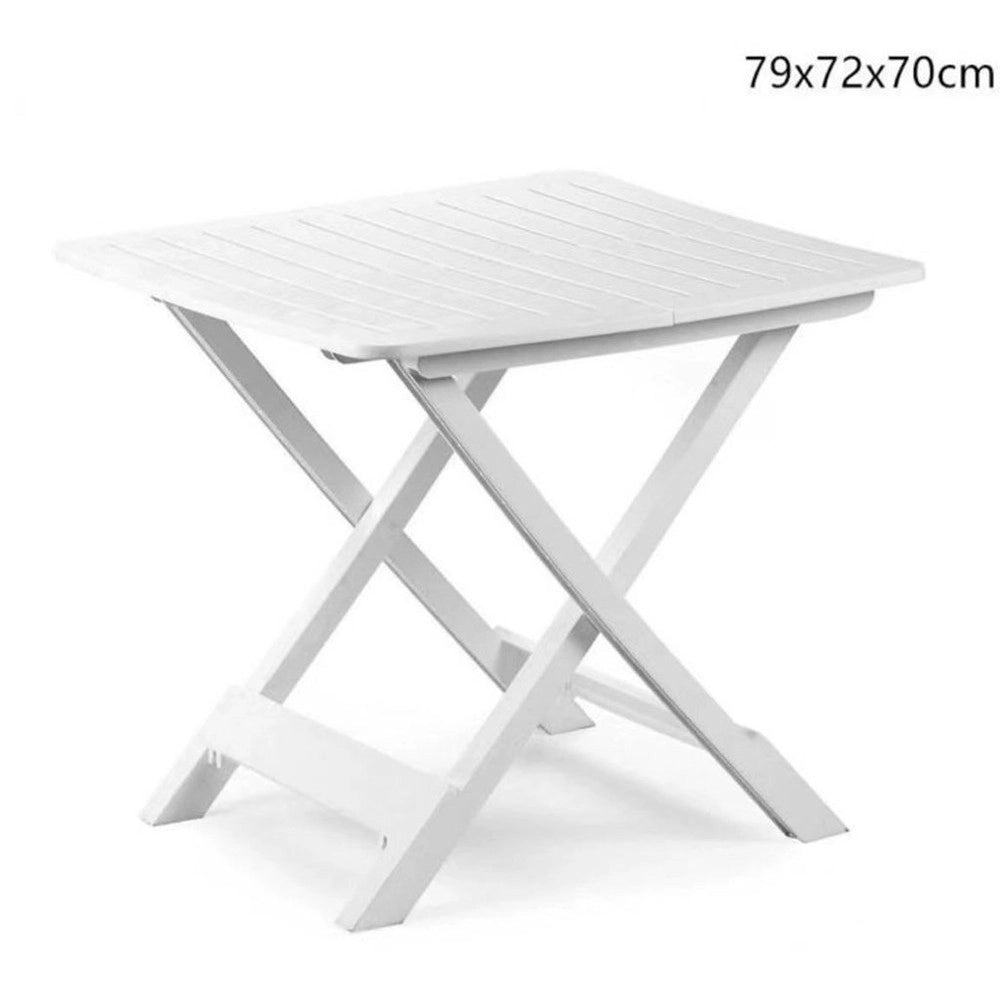 Trade Shop - Tavolo Pieghevole Bianco In Polietilene 79x72x70cm Tavolino Giardino Campeggio 012140 -