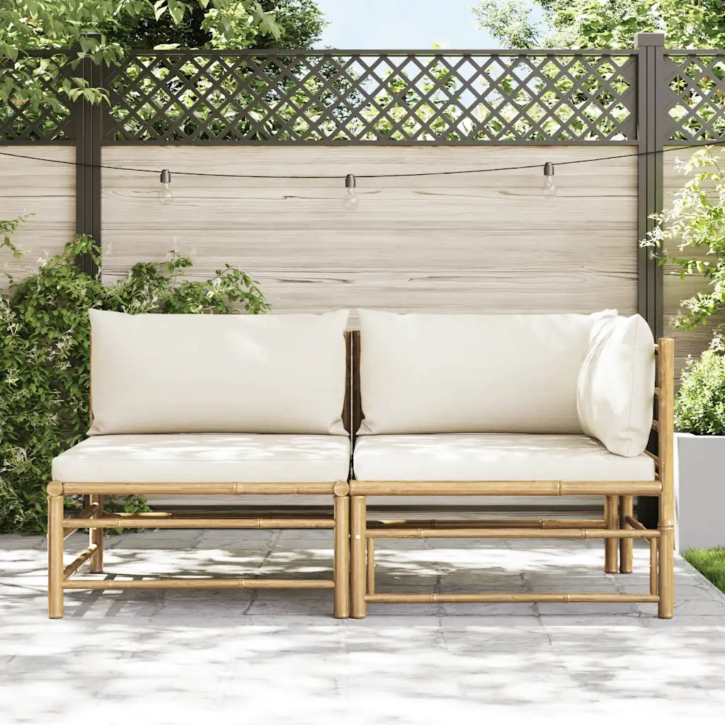 Set Divani da Giardino 2 pz | Set Salotto da Giardino con Cuscini Bianco Crema in Bamb¨´