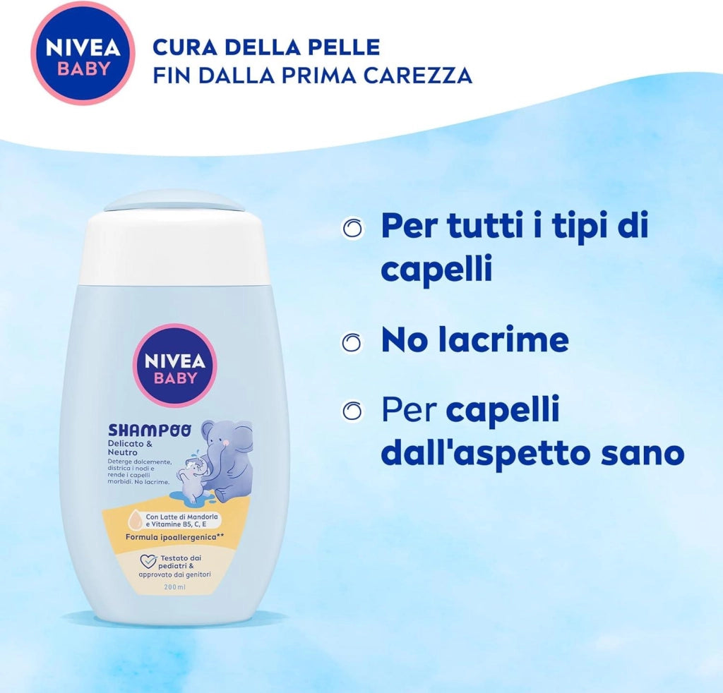 NIVEA BABY SHAMPOO DELICATO & NEUTRO 200 ML DETERSIONE DELICATA NO LACRIME SENZA SOLFATI