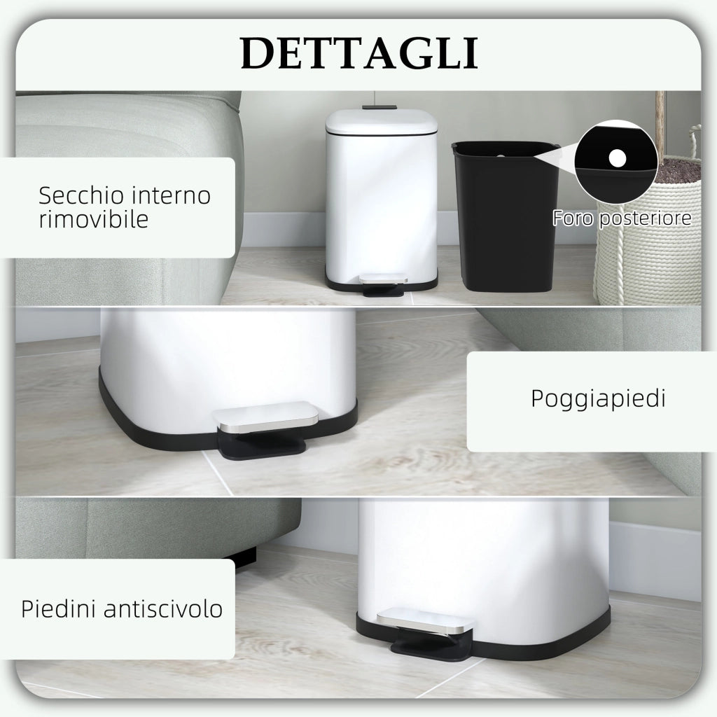 Bidone Immondizia a Pedale 12L ¨C zephmum ¨C Bianco 24.5x32x34.5 cm