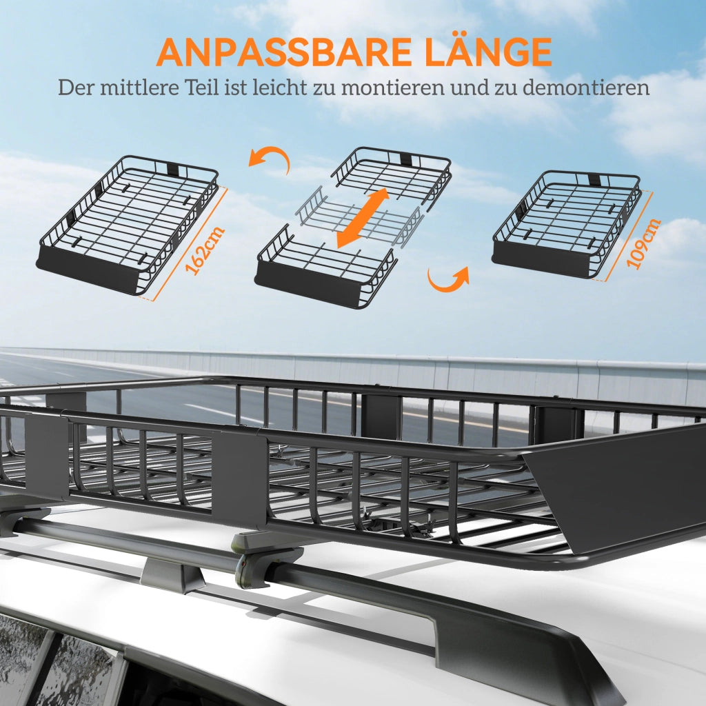 Portabagagli per auto da tetto in metallo 162x99x16cm ¨C zephmum ¨C nero