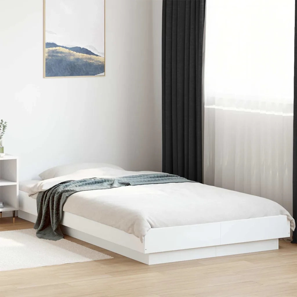 Letto singolo | Letto per adulti | Giroletto con Luci LED Bianco 100x200 cm in Legno Massello