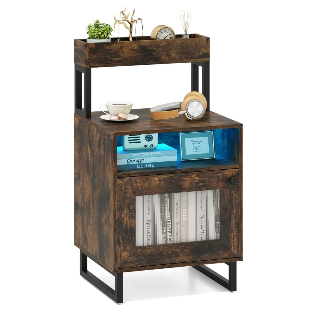 Comodino con luci a LED 45 x 40 x 80 cm contenitore intelligente design moderno legno ingegnerizzato marrone rustico 20_0021084