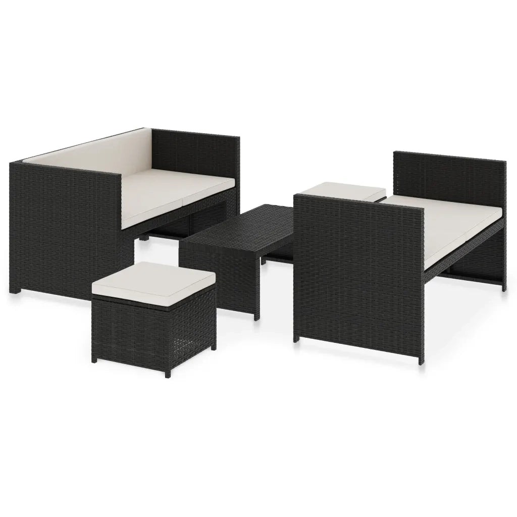 Set Divani da Giardino 5 pz con Cuscini in Polyrattan Nero 48132
