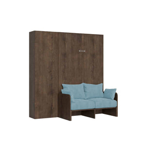 Letto Matrimoniale Francese A Scomparsa 140 Kentaro Con Divano E Colonna Noce e Azzurro