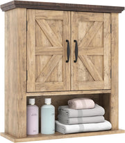 Armadio da parete per bagno, pensile con 2 ante e 1 scomparto aperto, stile fienile, mensola regolabile, 55 x 19 x 60 cm, organizer per cucina, ingresso, lavanderia